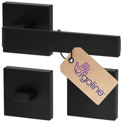 A black door handle set with a tag attached.