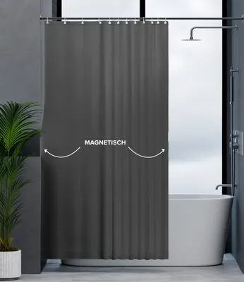 Produktbild von ovimar Magnetischer Duschvorhang Elgafossen grau waschbar schnelltrocknend anti Schimmel Duschvorhang 180 x 200 cm Vorhang Blickdicht für Badewanne oder Dusche