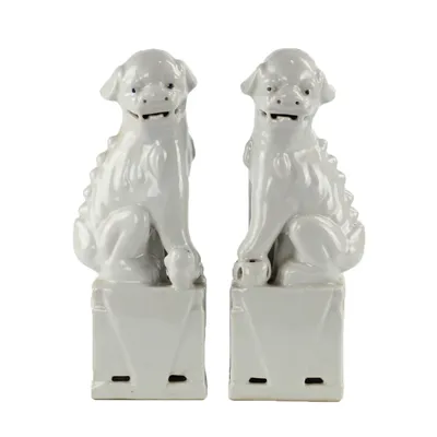 Image de Fine Asianliving Chinois Fu Chiens Set/2 Porcelaine Blanc Fait main D11xH34cm