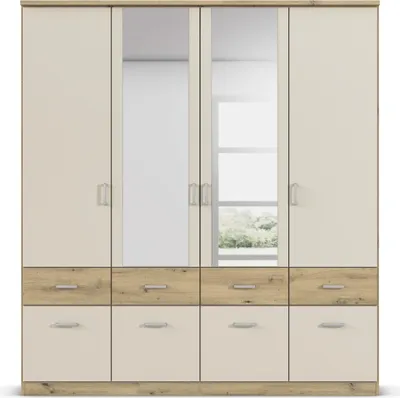 Produktbild von Rauch Kleiderschrank BREMEN-EXTRA, 4-türig, 2 Spiegeltüren, 8 Schubkästen, mit Oberkranz, Champagner