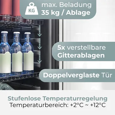 Produktbild von Bomann® Kühlschrank mit Glastür | | 143cm | Getränkekühlschrank 2 - 12°C | MultiAirflow | Türanschlag wechselbar | KSG 7292 schwarz