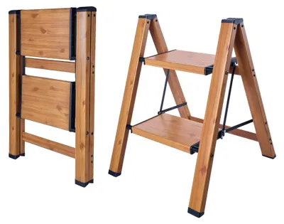 Klapptritt 2 Stufen, Aluminium, Holzoptik, rutschfest, 150 kg