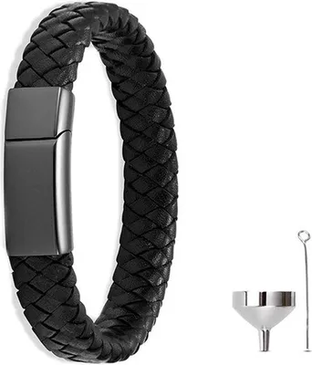 Produktbild von Luxe As Armband 22 cm mit Ashanger für As, Haare oder Parfum – Gedenkschmuck aus Edelstahl, inkl. Asfüllhilfe und Aufbewahrungstasche