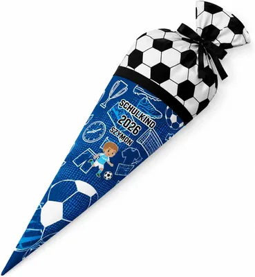 Produktbild von Ferocity, Schultüte mit Namen, 70 cm, Zuckertüte zur Einschulung, für Jungen – Fußball Blau [149]