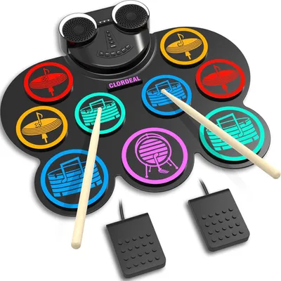 Produktbild von Elektronisches Schlagzeug – Faltbares Drum-Pad – Musikproduktion – Tragbar mit 9 Pads – 1 kg – Schwarz