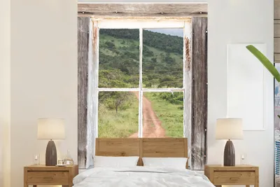 Produktbild von MuchoWow® Fototapete für Wohnzimmer oder Schlafzimmer Wandtapete Vinyl Motivtapete Durchblick - Holz - Afrika - 200x300 cm - Wanddekorationen