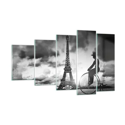 Produktbild von Bilder auf glas - 5 Teile - Paris Gentleman Fahrrad - 100x60cm - Glasbilder - Wandbilder - Bilder - zum Aufhängen bereit - Wanddekoration aus Glas - Glas Bilder - Wandbild auf Glas - GEG100x60-4204