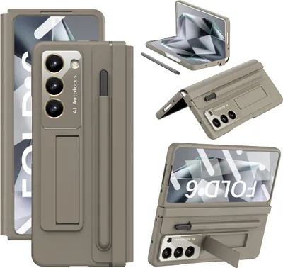 Immagine prodotto di Custodia protettiva per Samsung Galaxy Z Fold 6 con cerniera in pelle, protezione dello schermo, supporto e portapenne Grigio