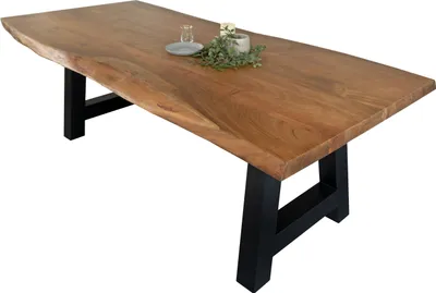 Produktbild von Esstisch Baumkante massiv Akazie Nussbaum 300 x 100 A-Gestell schwarz CALI
