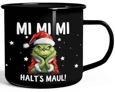 Produktbild von Emaille-Tasse Anti Weihnachten Spruch Ironie Sarkasmus lustige Weihnachtsbecher Geschenke für Weihnachtsmuffel Moonworks® schwarz standard
