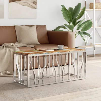Produktbild von The Living Store Couchtisch Silbern Edelstahl und Altholz Massiv