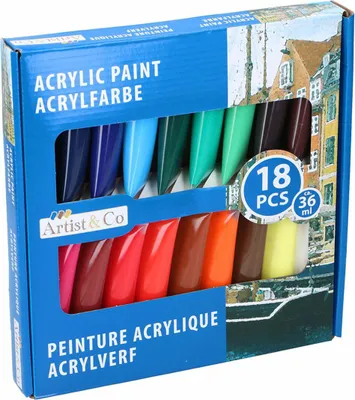 Image de Lot 18 Peintures Acryliques Artist&co Séchage Rapide, Couleurs Vives, Polyvalent - Artist&co