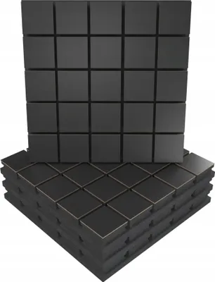Immagine prodotto di 4 pannelli acustici a parete con set di montaggio | "GRID" 50x50x5cm | assorbimento e diffusione | colore: nero
