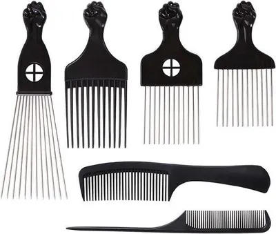 Produktbild von Haarkamm Set - Afro Kämme und Stylingwerkzeuge - 6 Stück - Mix Metall