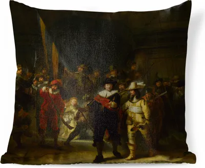 Produktbild von MuchoWow® Zierkissen Sofakissen Wohnzimmer Dekokissen 40x40 cm Die Nachtwache - Gemälde von Rembrandt van Rijn - Foto Kissen - Schlafzimmer Dekoration