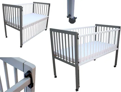 Produktbild von Kinderbett / Beistellbett / Babybett 2in1 120x60 cm mit Matratze grau-weiß