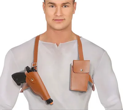 Productafbeelding van Cowboyschouderholster, carnaval kostuum accessoire, film outfit, bruin. Kleur: bruin