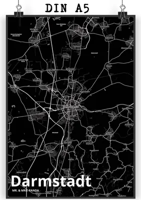 Produktbild von Mr. & Mrs. Panda Bild Darmstadt DIN A5 - Geschenk, Kunstdruck, wanddeko, Wandbild, drucke, Stadt, Plakat, Dorf Karte Landkarte Map Stadtplan