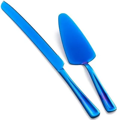 Produktbild von Blauer Blechkuchenmesser - Hochwertiges Edelstahl - 2er Set