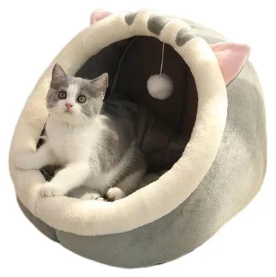 Image de Elzusha - Lit pour chat, chaud et doux - Maison pour chat avec jouets - Coussin amovible - Adapté aux chats jusqu'à 5 kg - Dimensions : 40 x 38 x 34 cm