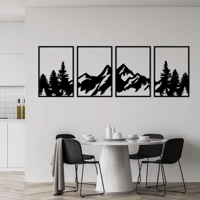 Produktbild von Metall-Berg-Wandkunst 4er Set, große Berge Wanddeko, Bergwald Gemälde - Wohnzimmer, Schlafzimmer, Büro, drinnen, draußen