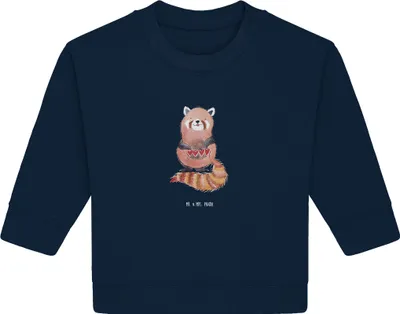 Produktbild von Mr. & Mrs. Panda Organic Baby Pullover Roter Panda 6. - 12. Monat - French Navy - Geschenk, Herz, Lustige Sprüche, Liebe, Bullover, Rot, Lieblingsmensch, Liebling