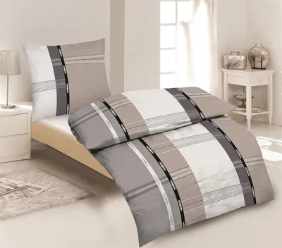 Produktbild von 2-tlg Mikrofaser Bettwäsche Set Bettgarnitur Bettbezug 135x200 Kissenbezug 80x80 Modern Karo Gestreift NEU Grau Taupe