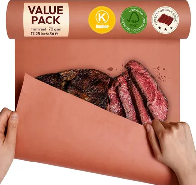 Produktbild von Butcher Paper, Metzgerpapier Pink, BBQ Kraftpapier 45 cm x 11 m - das Original Metzgerpapier für perfekt zubereitete saftige Gerichte - ideal für Langzeitgarung, Smoken und 'Low & Slow' Grillen