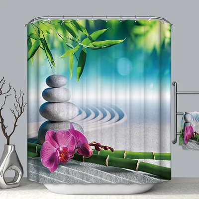 Obrázek produktu pro Sprchová závěsa s květinovým vzorem, proti plísním, 150 x 180 cm