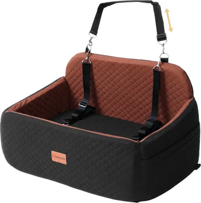 Produktbild von Petcozife Hunde Autositz, Hundesitz Auto Rückbank für Unter 25 KG, Abnehmbar Waschbar Hundeautositz mit Dickem Kissen 2 Sicherheitsleinen Schwarz+Brau