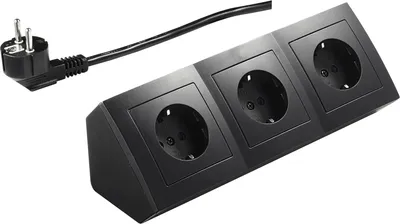 Produktbild von McPower Steckdosenblock Unterbausteckdosen | Flair | Ecksteckdose 3-Fach Steckdosen Schutzkontakt, 2m Kabel mit Stecker, 250V / 16A, Aufbau (schwarz matt)