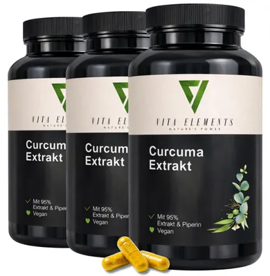 Obrázok produktu pre Vita Elements Kurkumový Extrakt Sada 3 ks 90 Kapsúl Kurkuma Kurkumíny Piperín Výživový Doplnok