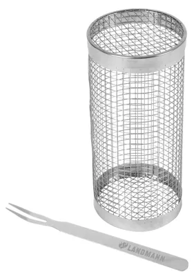 Produktbild von LANDMANN Grillkorb rund mit Gabel aus Edelstahl 20x9cm Grillzubehör Gemüsekorb Camping