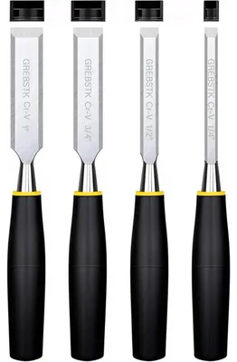 Immagine prodotto di Set di scalpelli per intaglio del legno, 4 pezzi, in acciaio CRV, con lama inclinata affilata, da 6 a 25 mm, lunghezza 24 cm