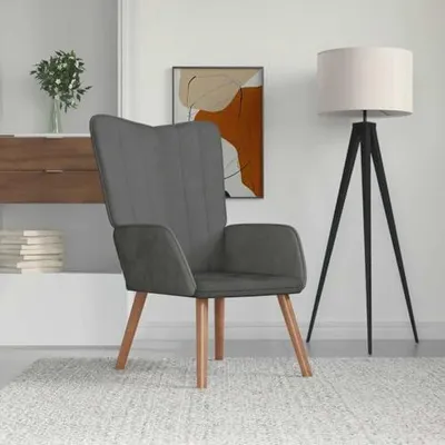 Produktbild von Relaxsessel in Dunkelgrau mit Samtbezug, 61,5 x 69 x 95,5 cm, modernes Design und Holzbeine für Wohnzimmer, Schlafzimmer und kleine Räume