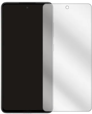 A clear screen protector is shown next to a smartphone.