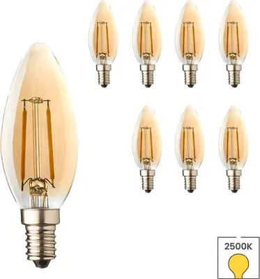 Produktbild von 8-er Set LED-Kerzenlampen E14 | 0,6 Watt | 2500K warmweiß | Rustikale Ausführung | Glühfaden | Lybardo
