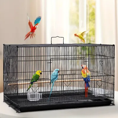 Zdjęcie produktu dla Klatka dla ptaków – klatka dla papug – klatka dla kanarków – klatka do karmienia – klatka lęgowa – 75,5 x 45 x 45 cm, metal, kolor czarny