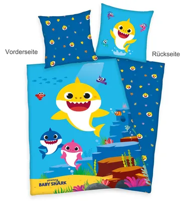 Produktbild von Baby Shark Kinder Bettwäsche - 135x200 + 80x80 - Wende Motiv - Haie Fische