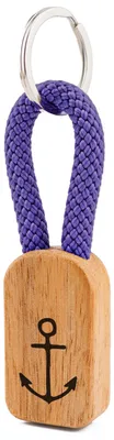 Produktbild von GIPFELWELLE Handgemachter Holz Schlüsselanhänger Kette Ring Paracord mit Gravur, 6 mm Segeltau, Damen Herren, Anker, Lila