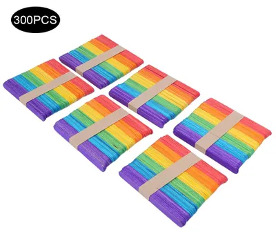 Image de Lot de 300 bâtonnets à glace colorés à fabriquer soi-même : bâtonnets en bois pour glaces à l'eau, pour la maison et l'été