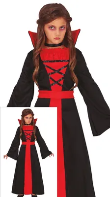 Productafbeelding van Vampier Halloween-kostuum voor kinderen, rood en zwart, griezelig en elegant, perfect voor een spookachtige nacht. Maat: 110/116. Kleur: Rood