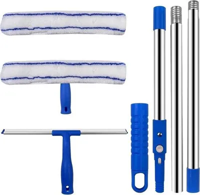 Productafbeelding van Famanu raamreinigingsset 2-in-1, professionele raamwisser met verlengstuk tot 120 cm, flexibele microvezel-reinigingsdoek