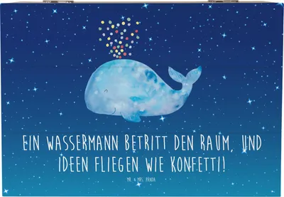 Produktbild von Mr. & Mrs. Panda Geschenkbox Wassermann Ideenflug 22 x 15 cm - Sternenhimmel Blau - Geschenk, Box, Ideen, Geschenke Astrologie, Inspiration, Persönlichkeit, schmuckbox