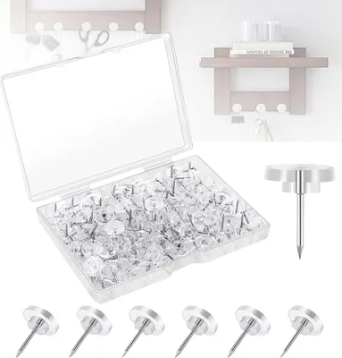 Produktbild von 50 Stück Transparente Reißzwecke, Reißnagel mit Plastikbox, Karte Nagel Pinnadeln, Polster Reißzwecken, Durchsichtig Reißnägel Pins für DIY, Bulletin Board, Kork Boards, Wandkarten