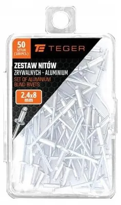 Imagen del producto de Juego de remaches ciegos de aluminio TEGER, 2,4 x 8 mm, 50 unidades