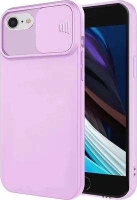 Immagine prodotto di protezione a 360 gradi CamShield Custodia in silicone Custodia sottile per cellulare con protezione della fotocamera Copertura per fotocamera compatibile con iPhone SE 2022 Viola