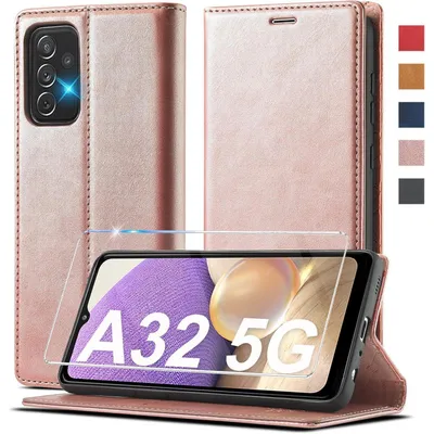 Immagine prodotto di Ailicici Samsung Galaxy A32 5G Custodia in Pelle Flip Wallet Protezione a 360 Gradi con Pellicola Protettiva Integrata, Rosa