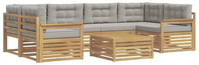 Produktbild von vidaXL Outdoor-Sofagarnitur 7 pcs Weiß und Hellgrau Polyester