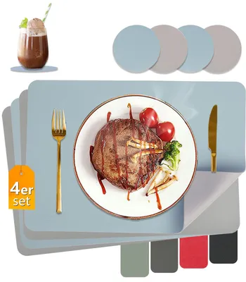 Platzsets, abwaschbar, hitzebeständig, doppelseitig, 4er-Set, Lederoptik